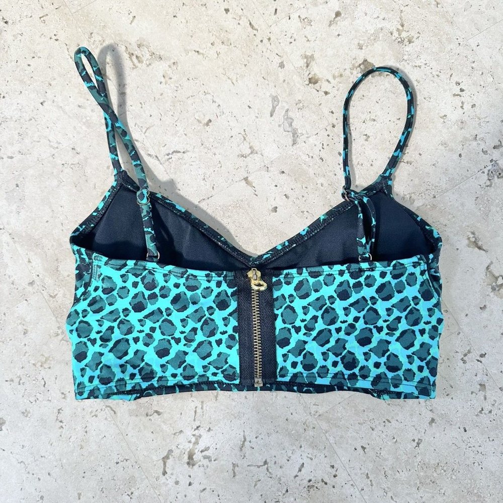 Marc by Marc Jacobs Cheetah Swim Bikini Top  Medium Teal Black - Picture 6 of 8